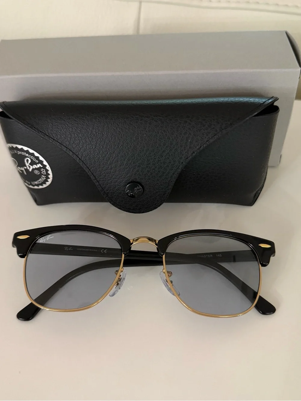 Ray-Ban Clubmaster Sunglasses in Black and Gold with Gray Lenses - Brand New